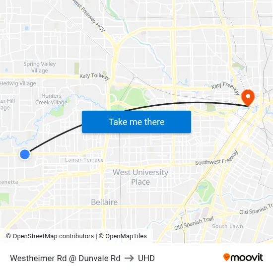 Westheimer Rd @ Dunvale Rd to UHD map