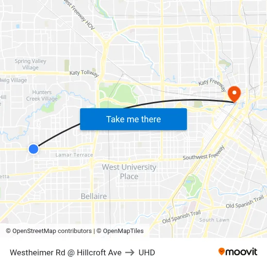 Westheimer Rd @ Hillcroft Ave to UHD map