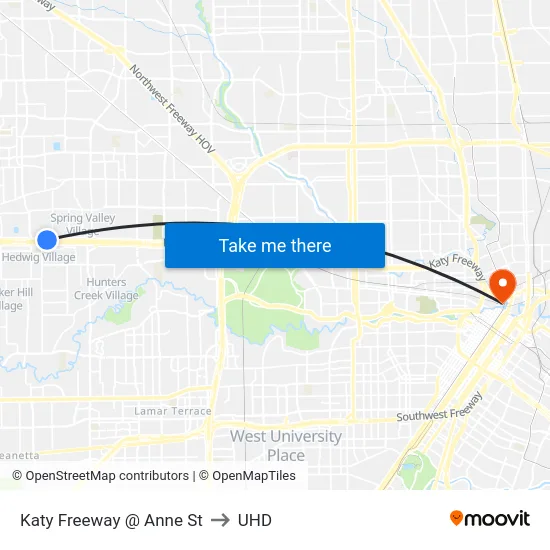 Katy Freeway @ Anne St to UHD map