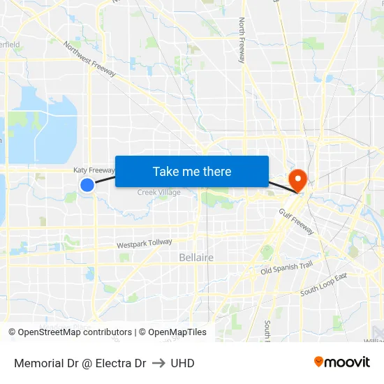 Memorial Dr @ Electra Dr to UHD map