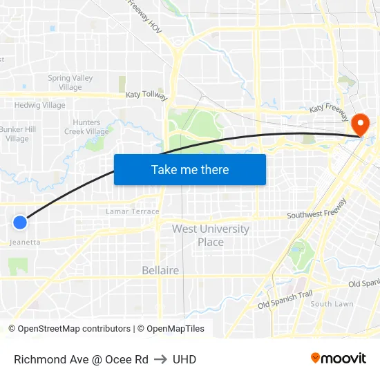 Richmond Ave @ Ocee Rd to UHD map
