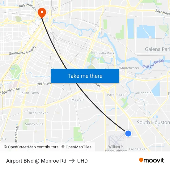 Airport Blvd @ Monroe Rd to UHD map