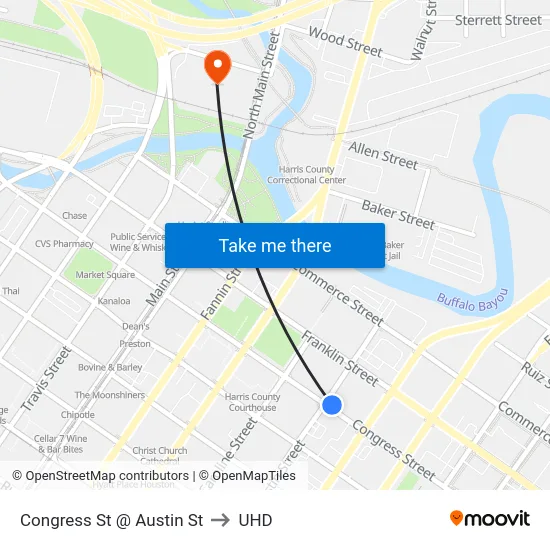 Congress St @ Austin St to UHD map