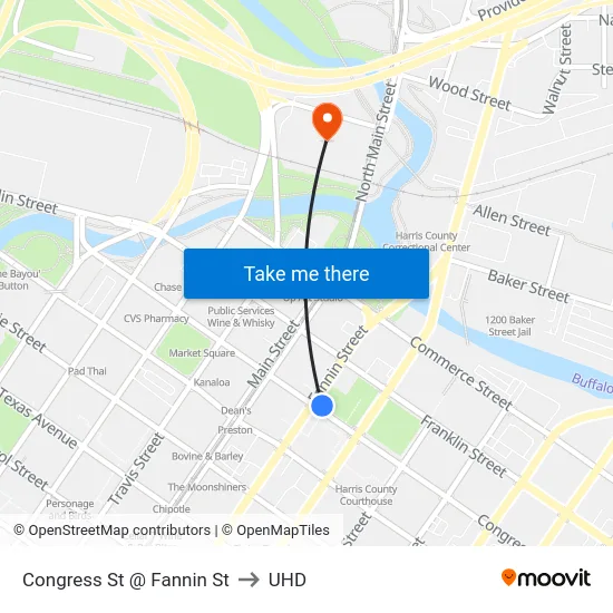 Congress St @ Fannin St to UHD map