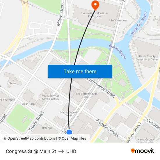 Congress St @ Main St to UHD map