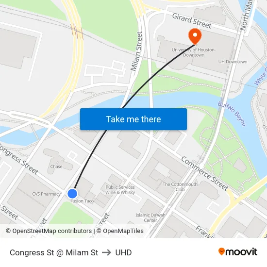 Congress St @ Milam St to UHD map