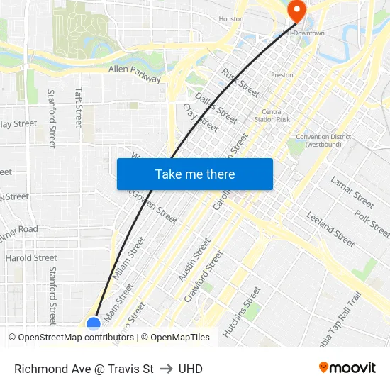 Richmond Ave @ Travis St to UHD map