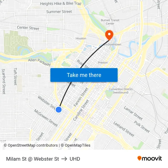 Milam St @ Webster St to UHD map