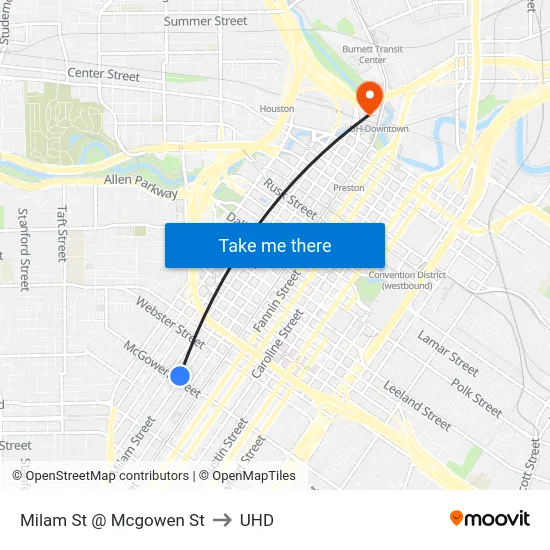 Milam St @ Mcgowen St to UHD map