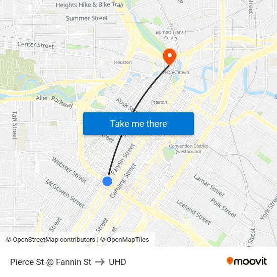 Pierce St @ Fannin St to UHD map