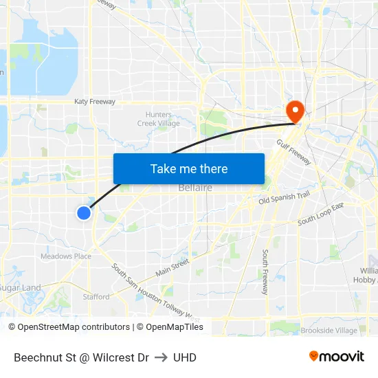 Beechnut St @ Wilcrest Dr to UHD map
