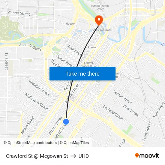 Crawford St @ Mcgowen St to UHD map