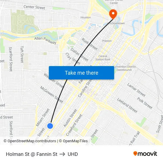 Holman St @ Fannin St to UHD map