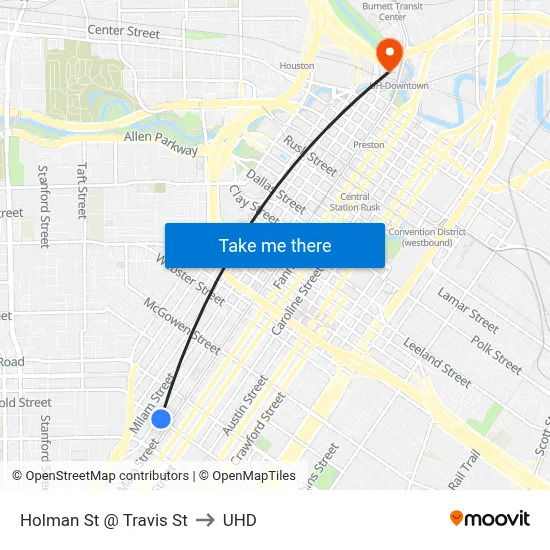 Holman St @ Travis St to UHD map