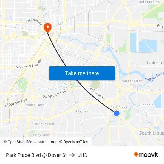 Park Place Blvd @ Dover St to UHD map