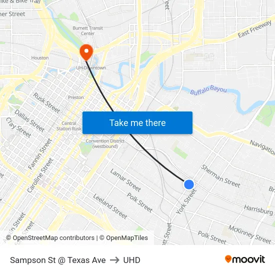 Sampson St @ Texas Ave to UHD map
