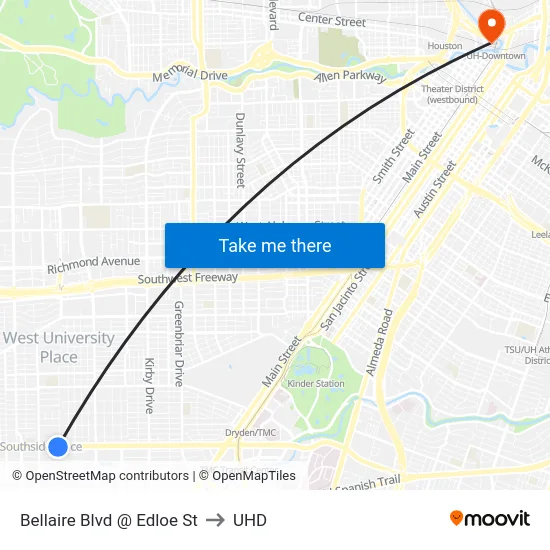 Bellaire Blvd @ Edloe St to UHD map
