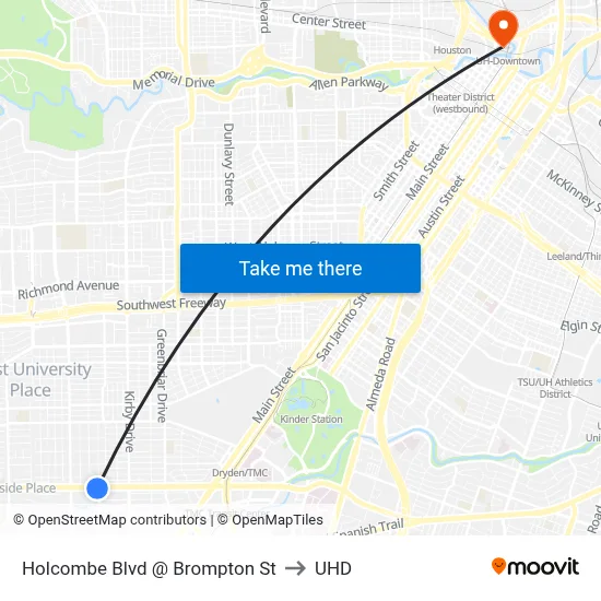 Holcombe Blvd @ Brompton St to UHD map