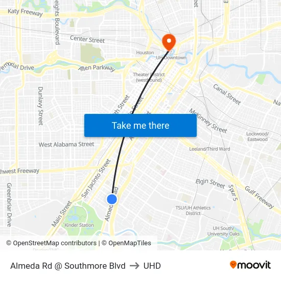 Almeda Rd @ Southmore Blvd to UHD map
