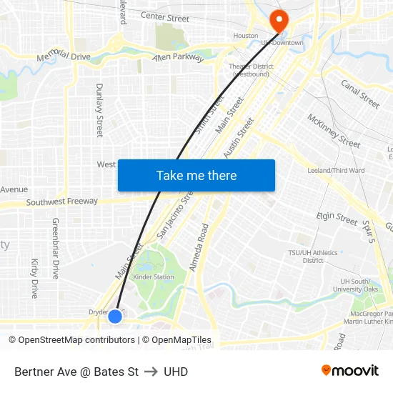 Bertner Ave @ Bates St to UHD map