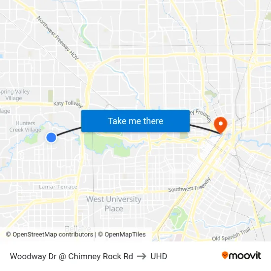 Woodway Dr @ Chimney Rock Rd to UHD map