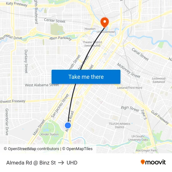 Almeda Rd @ Binz St to UHD map