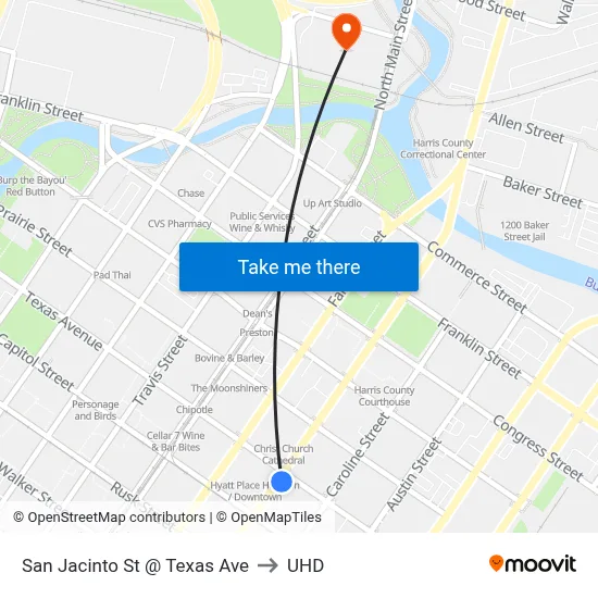 San Jacinto St @ Texas Ave to UHD map
