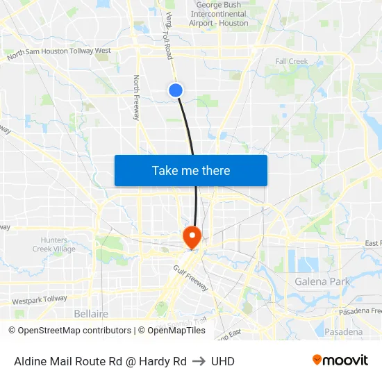 Aldine Mail Route Rd @ Hardy Rd to UHD map