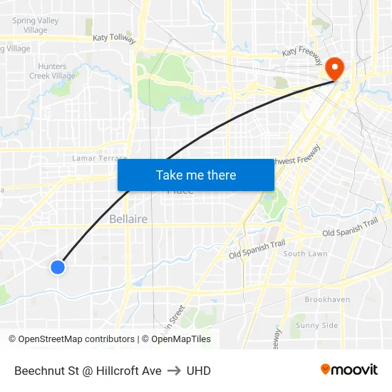 Beechnut St @ Hillcroft Ave to UHD map