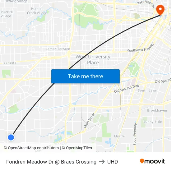 Fondren Meadow Dr @ Braes Crossing to UHD map