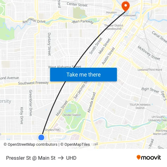 Pressler St @ Main St to UHD map