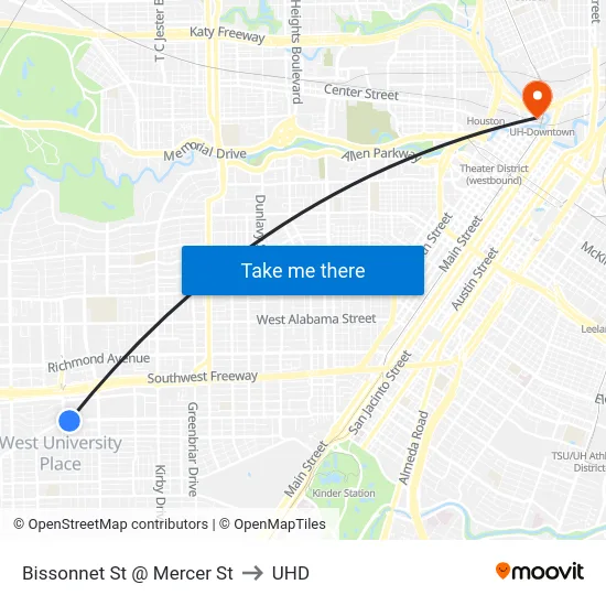 Bissonnet St @ Mercer St to UHD map