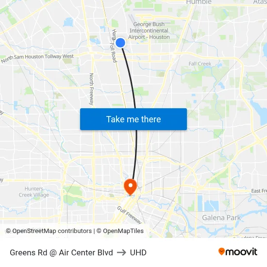 Greens Rd @ Air Center Blvd to UHD map