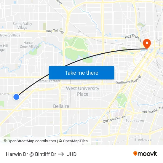 Harwin Dr @ Bintliff Dr to UHD map