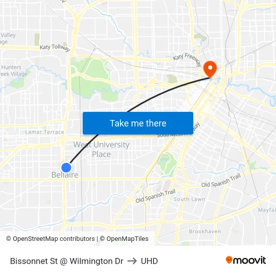 Bissonnet St @ Wilmington Dr to UHD map