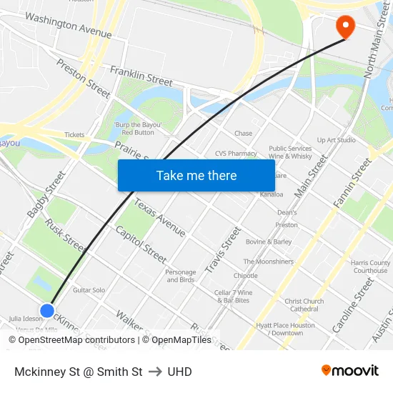 Mckinney St @ Smith St to UHD map
