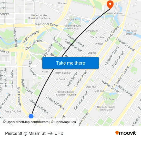 Pierce St @ Milam St to UHD map