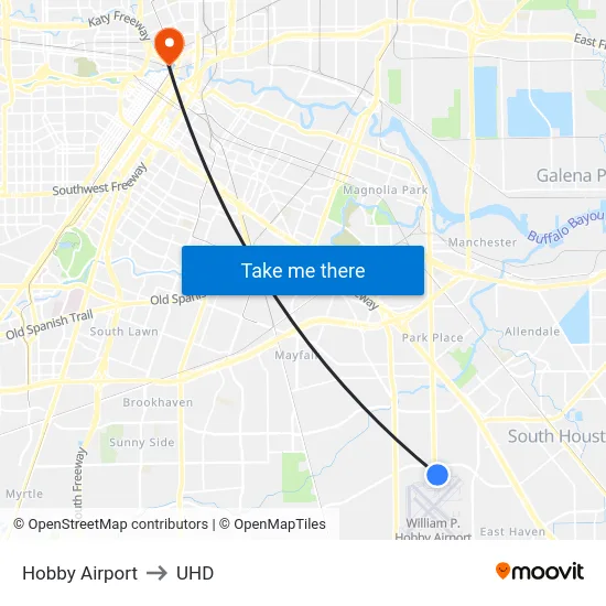 Hobby Airport to UHD map