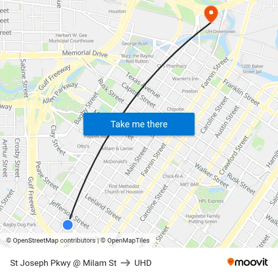St Joseph Pkwy @ Milam St to UHD map