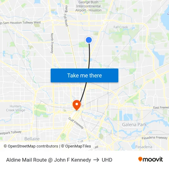 Aldine Mail Route @ John F Kennedy to UHD map