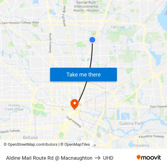 Aldine Mail Route Rd @ Macnaughton to UHD map