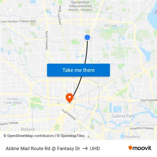 Aldine Mail Route Rd @ Fantasy Dr to UHD map