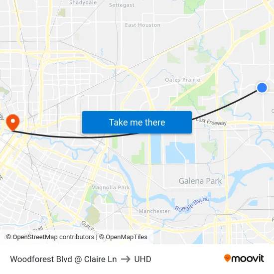 Woodforest Blvd @ Claire Ln to UHD map