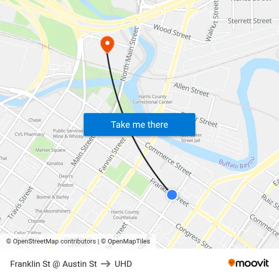 Franklin St @ Austin St to UHD map