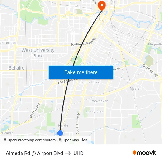 Almeda Rd @ Airport Blvd to UHD map