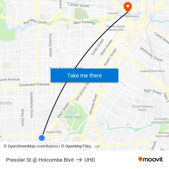 Pressler St @ Holcombe Blvd to UHD map