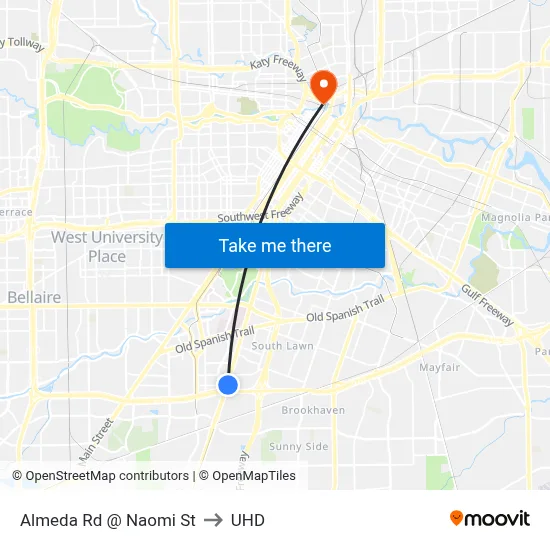 Almeda Rd @ Naomi St to UHD map