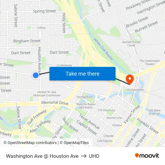 Washington Ave @ Houston Ave to UHD map