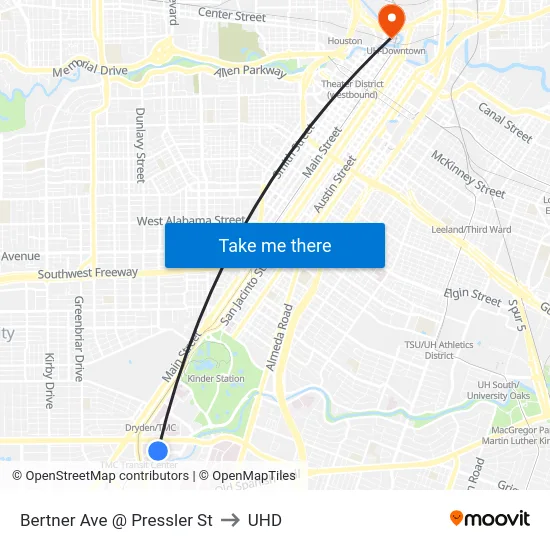 Bertner Ave @ Pressler St to UHD map
