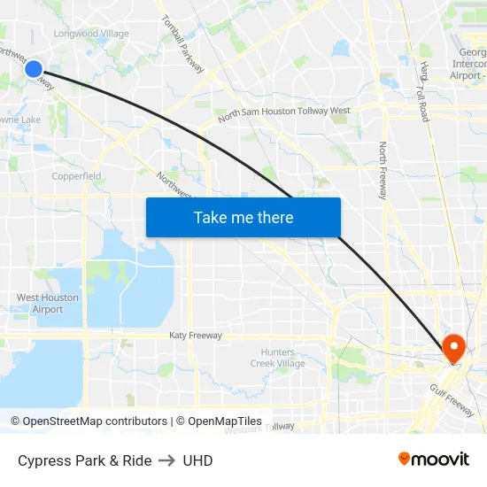 Cypress Park & Ride to UHD map